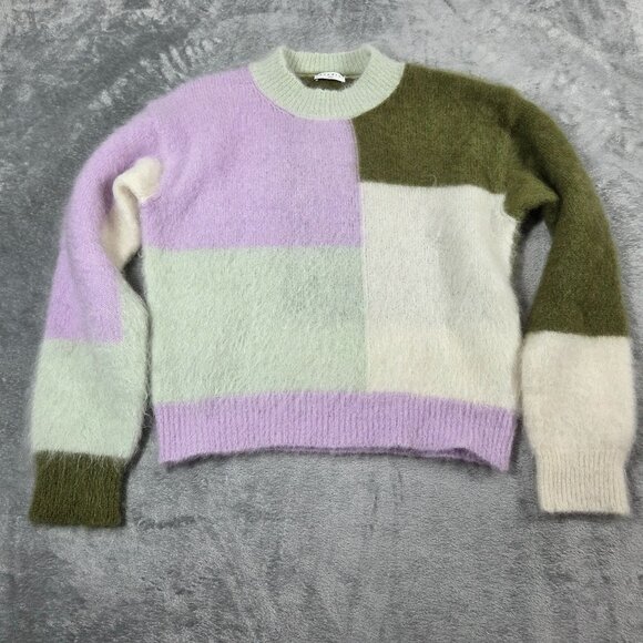 Sandro Paris Sweater Womens Medium Colorblock Mohair Blend Cream Purple - Picture 1 of 5